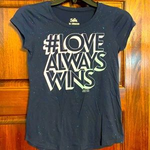 Girls Justice navy sparkle #LoveAlwaysWins t-shirt